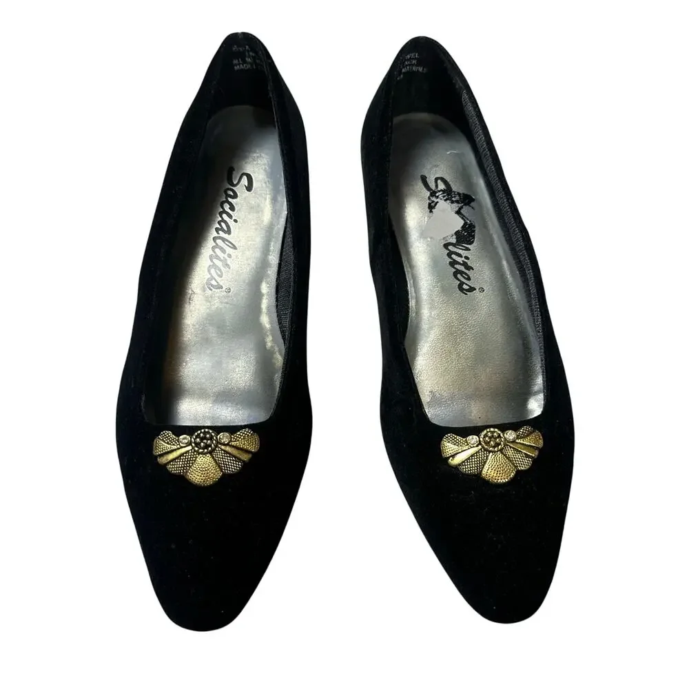Socialites Vintage Black Flats with Jewel